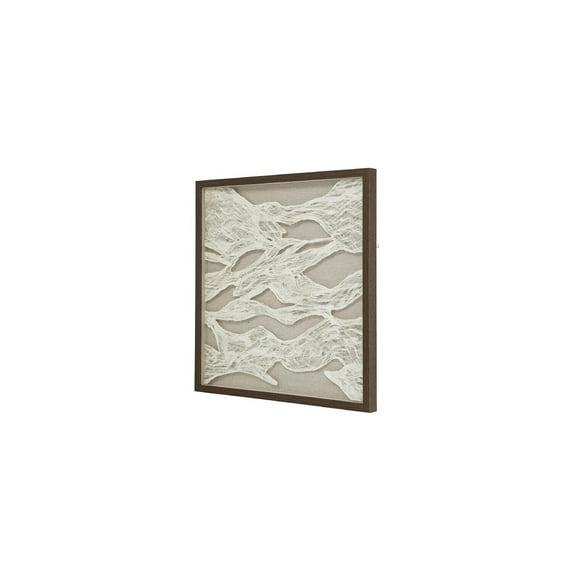 23.6" Square White and Beige Abstract Paper Wall Art with Wood Frame