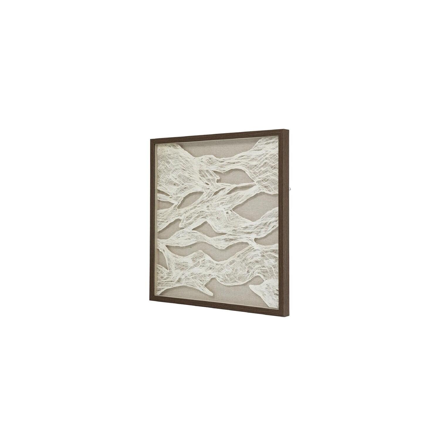 23.6" Square White and Beige Abstract Paper Wall Art with Wood Frame