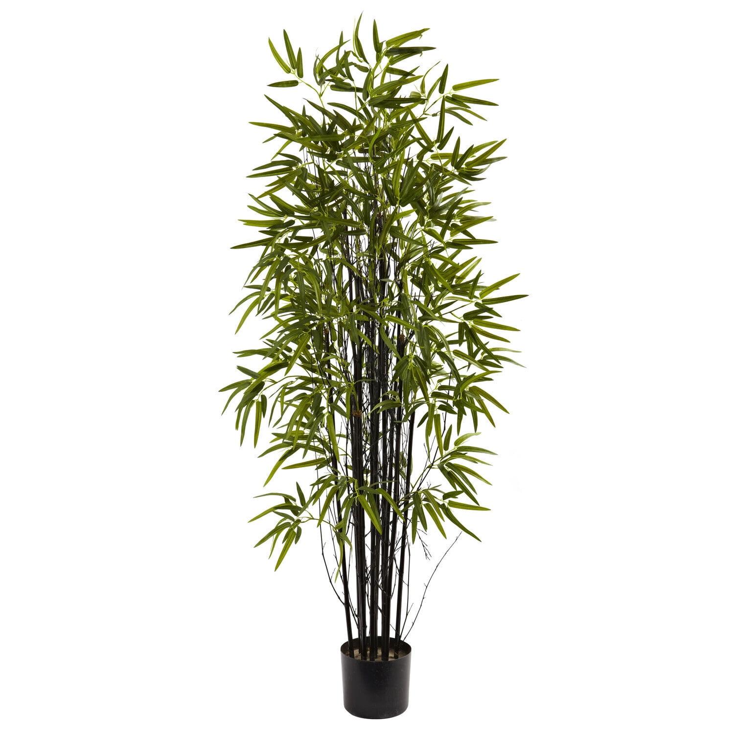 Elegant Silk 5ft Potted Black Bamboo Tree with Green Leaves