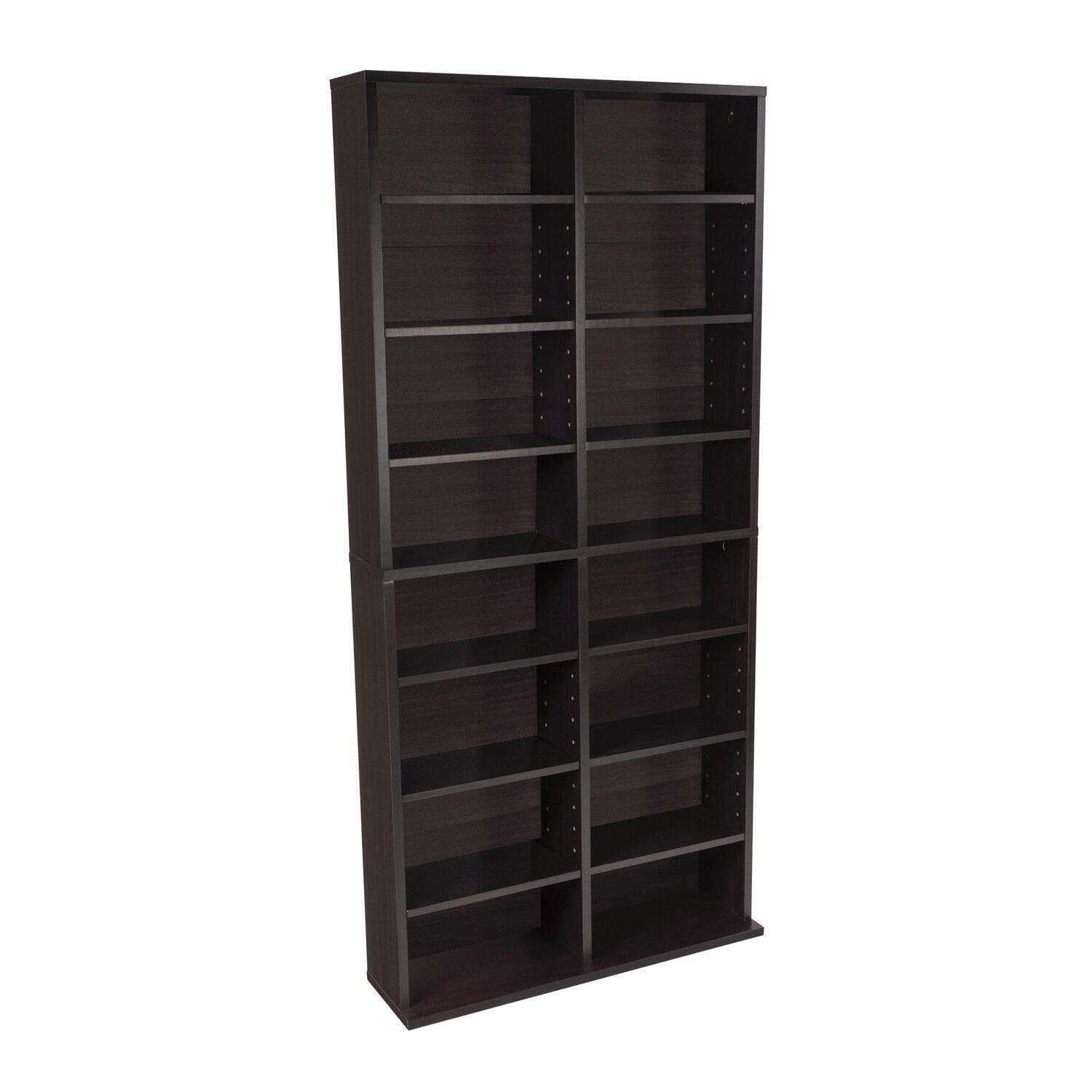 Espresso Adjustable Media Storage Cabinet with 16 Shelves