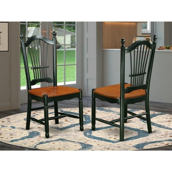 East West Furniture DOC-BCH-W Dover Dining Room Chairs With Wood Seat - Finished in Black and Cherry - Set of 2
