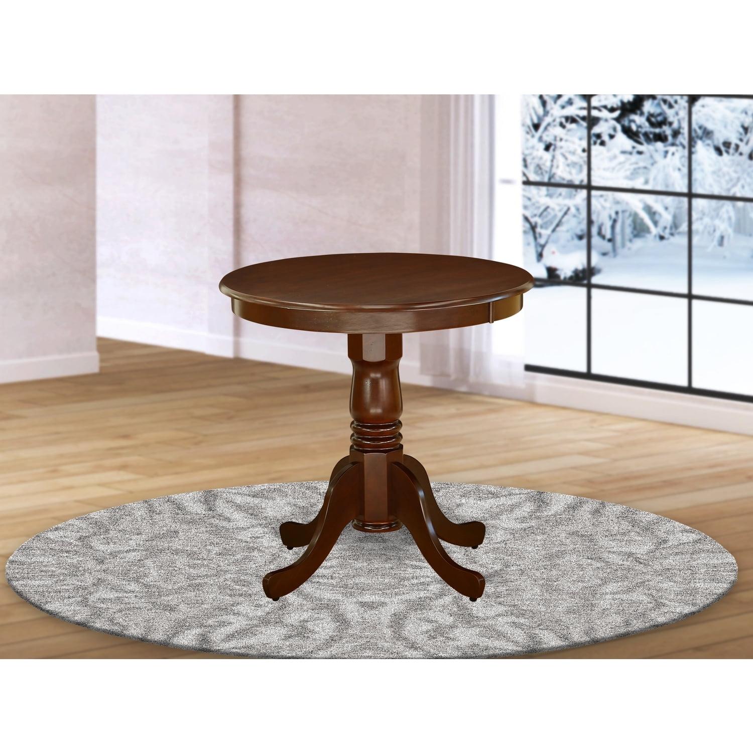 Contemporary Round Rubber Wood Dining Table with Mahogany Finish