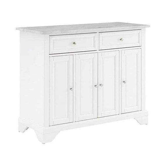 Avery Kitchen Island/Cart Distressed White/White Marble - Crosley: Adjustable Shelves, Particle Board Frame, 6 Shelves, 2 Drawers