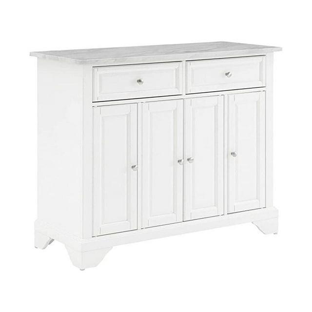 Avery Kitchen Island/Cart Distressed White/White Marble - Crosley: Adjustable Shelves, Particle Board Frame, 6 Shelves, 2 Drawers