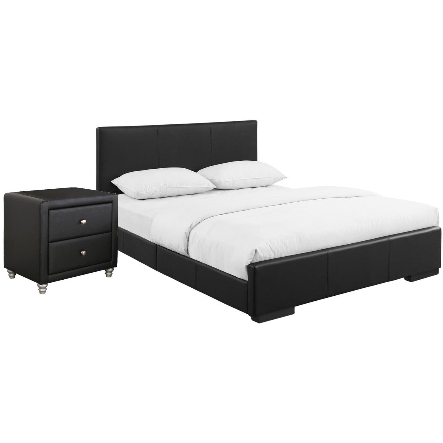 in. indes Upholstered Platform Bed in Black with 1 Nightstand, Queen Size - 85.4 x 63.4 x 34.8 in.