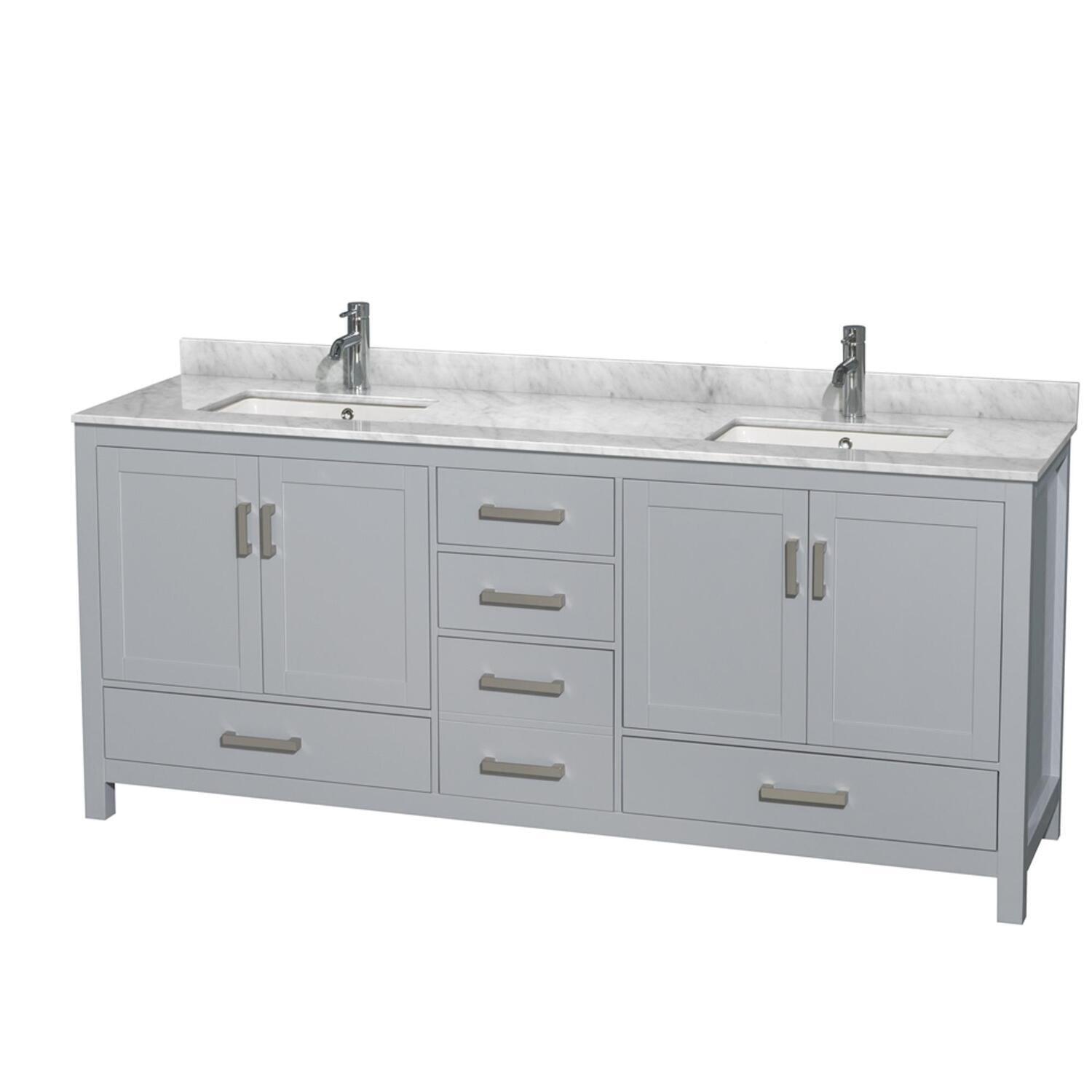 Wyndham Collection Sheffield 80" Freestanding Double Bathroom Vanity with Marble Top