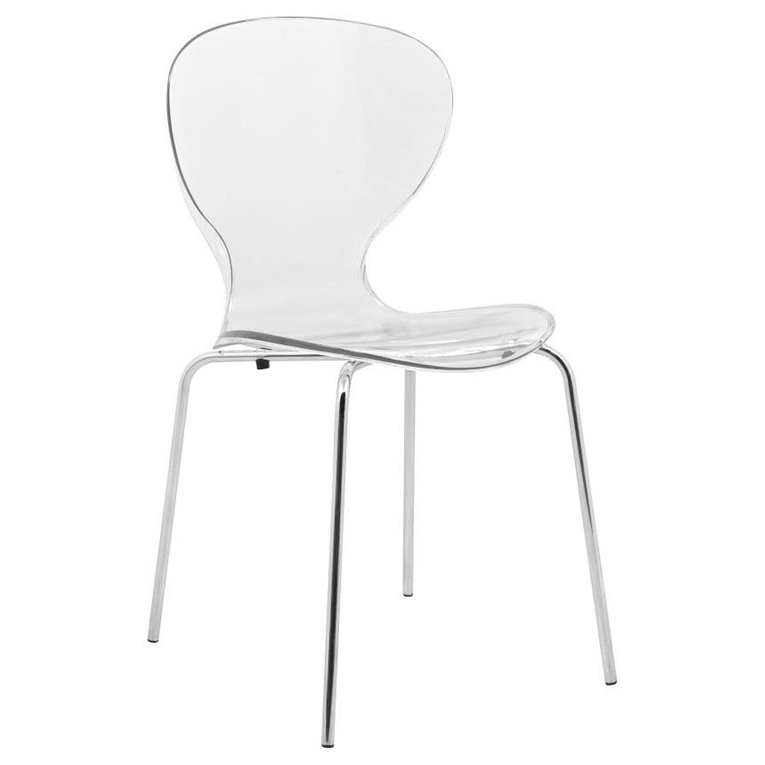 LeisureMod Oyster Modern Acrylic Dining Chair with Molded Seat and Chrome Legs, Stackable Design for Kitchen, Dining Room, Office, Lounge, or Cafe