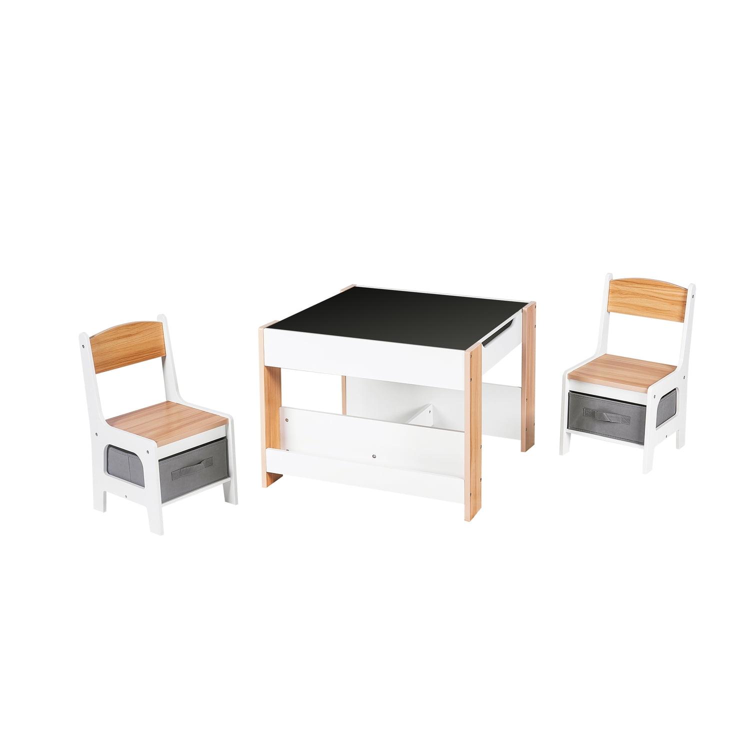 White and Gray Kids Art Play Activity Table with Storage Baskets