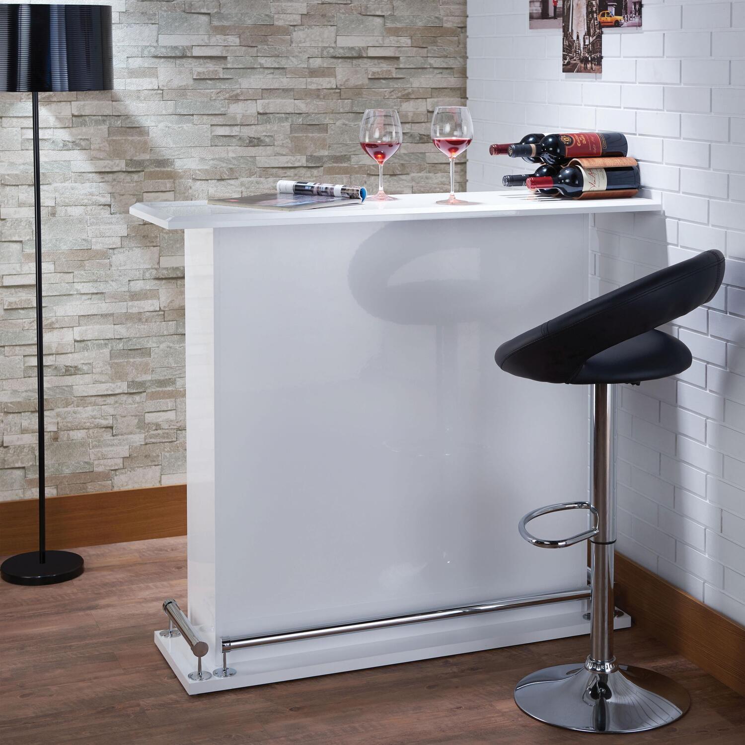 White High Gloss Modern Bar Table with Storage