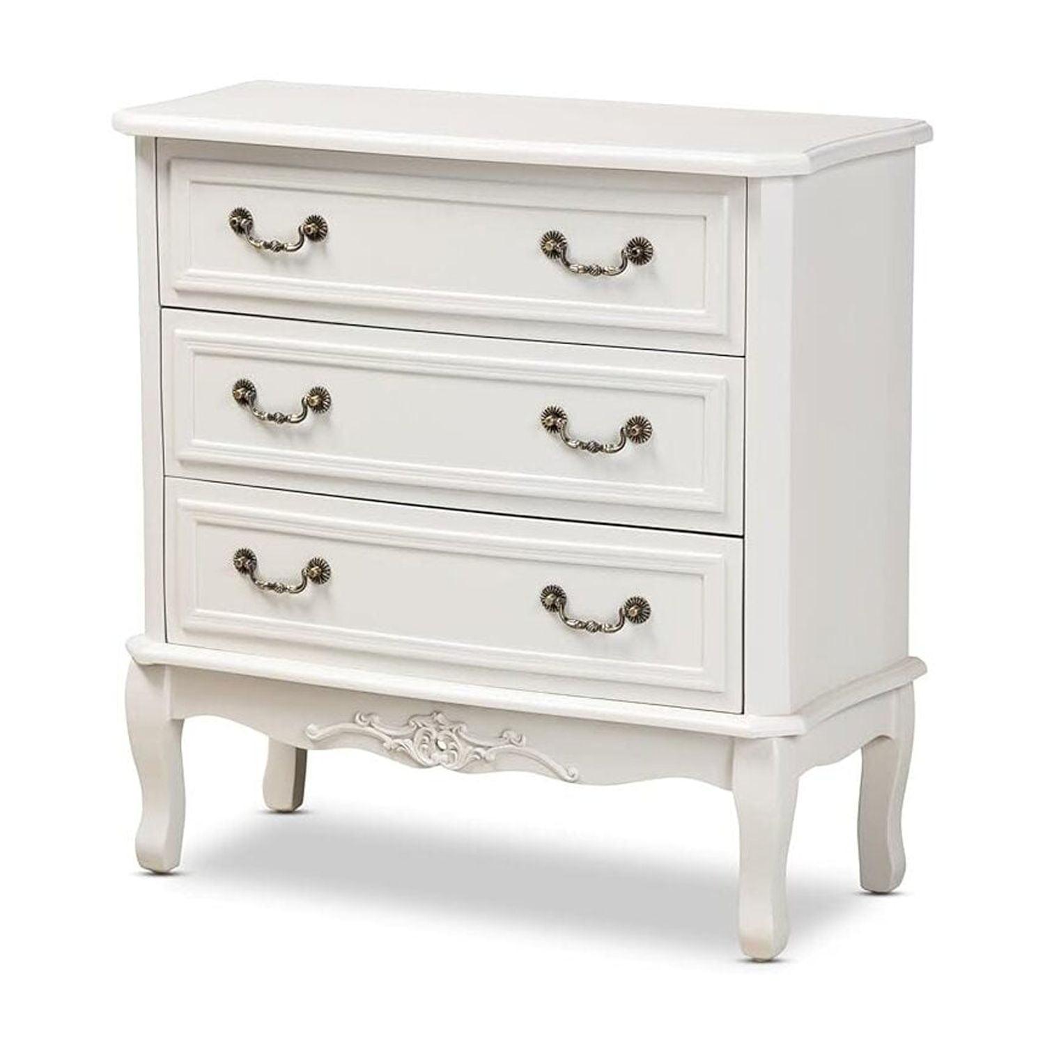 Gabrielle White 3-Drawer Wood Dresser with Brass Handles