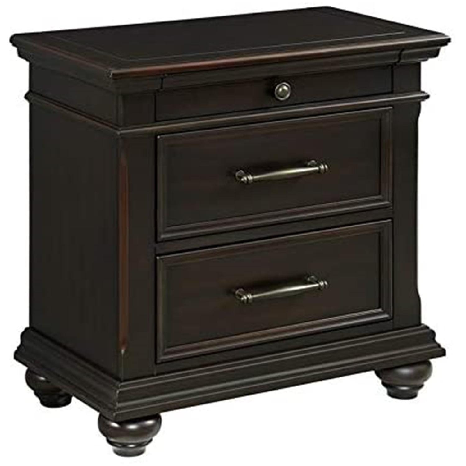 Brooks 3 Drawer Nightstand with USB Ports Black - Picket House Furnishings: Bedroom Storage, Felt-Lined Drawer