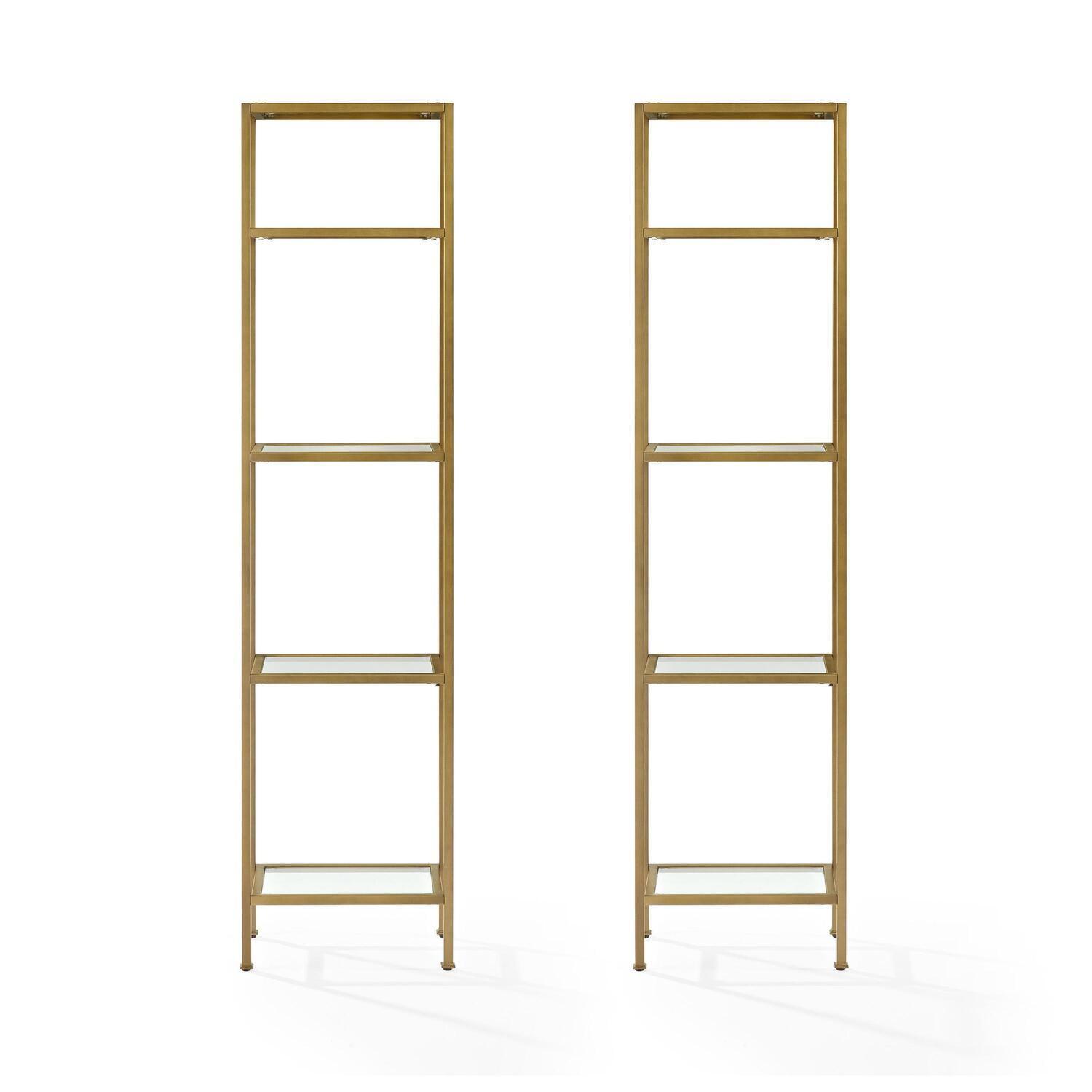 73" 2pc Aimee Narrow Etagere Set Gold - Crosley: Tempered Glass Shelves, Steel Frame, 4-Tier Storage