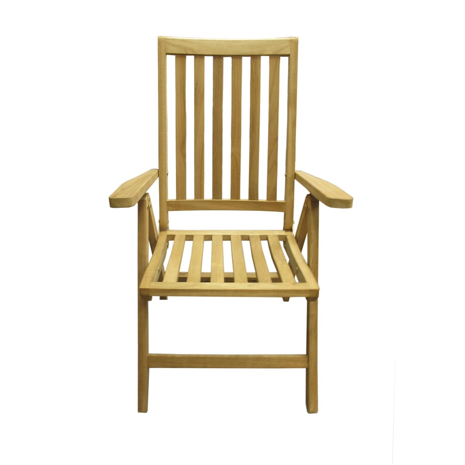 Teak Wood Outdoor Reclining Armchair with Brass Hardware