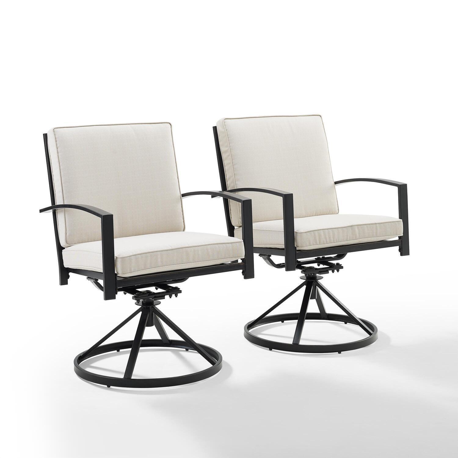 Crosley Furniture Kaplan Fabric Outdoor Swivel Chair Set in Oatmeal (Set of 2)