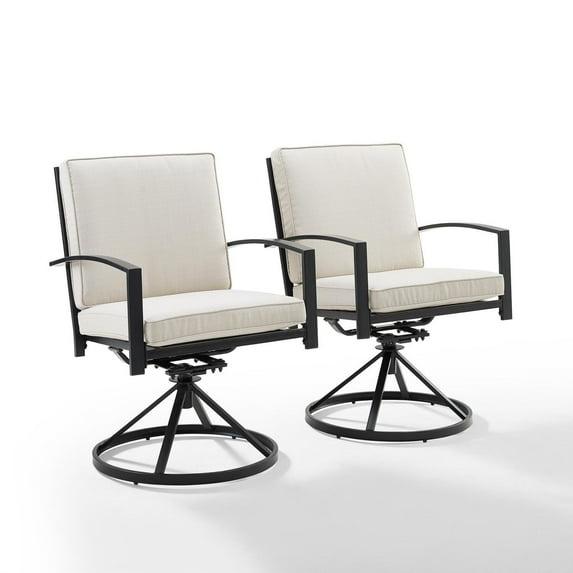 Crosley Furniture Kaplan Fabric Outdoor Swivel Chair Set in Oatmeal (Set of 2)