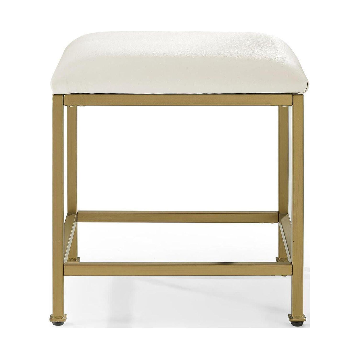 White and Gold Modern Vanity Stool with Plush Seat