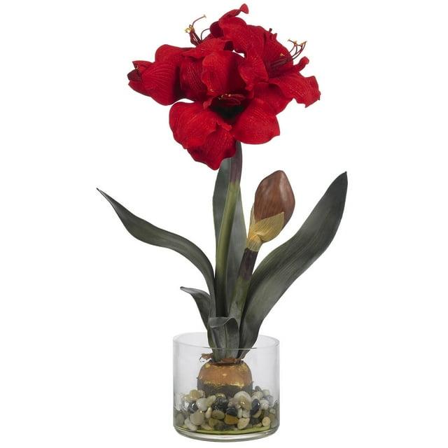 Nearly Natural Amaryllis with Round Vase