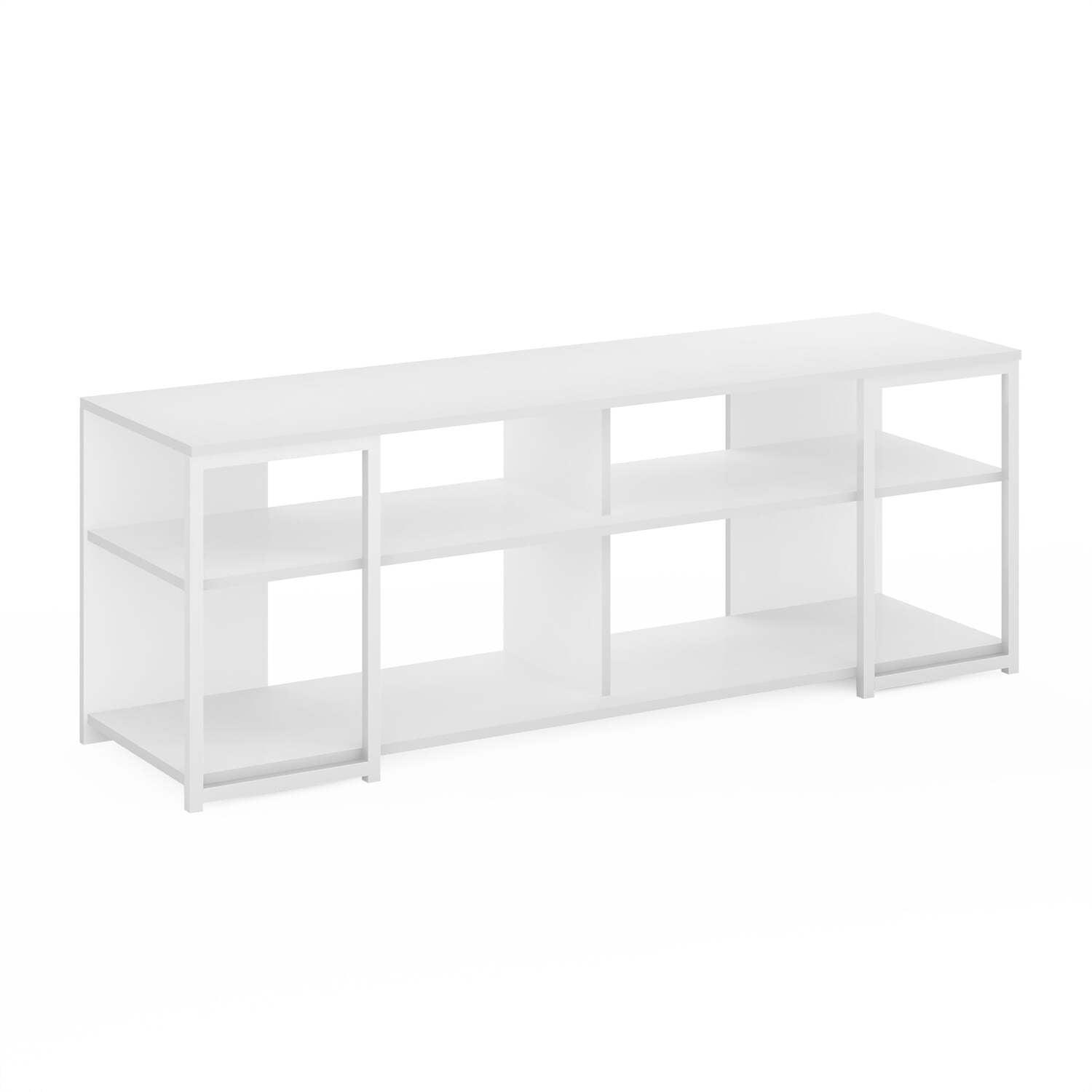 Solid White Modern TV Stand with Metal Frame for 65" TVs