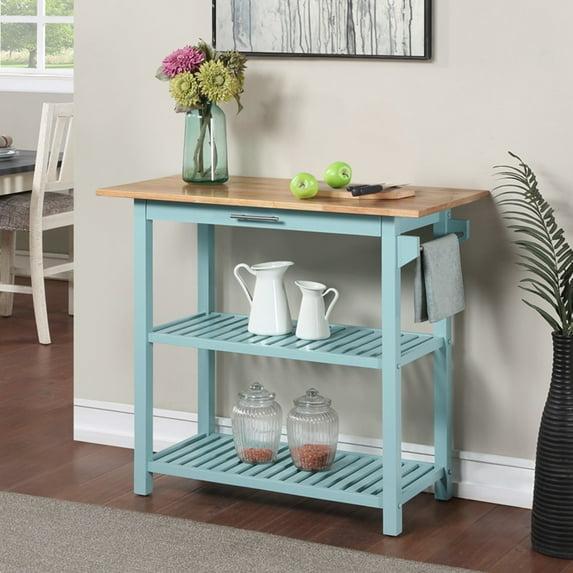 Convenience Concepts Kitchen Islands with Drawers, Rubberwood LVL Blue, 40 in