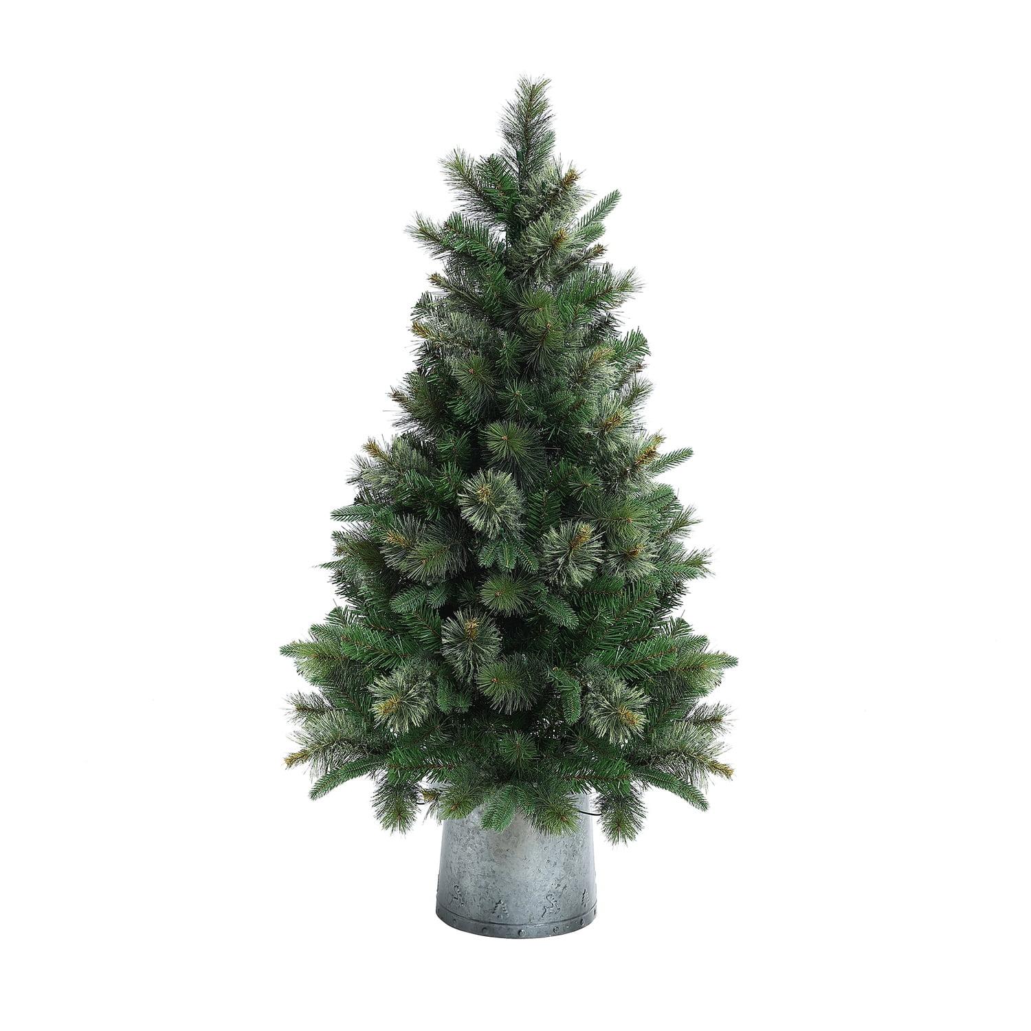 LuxenHome 4' Pre-Lit Artificial Christmas Pine Tree with Metal Pot Green