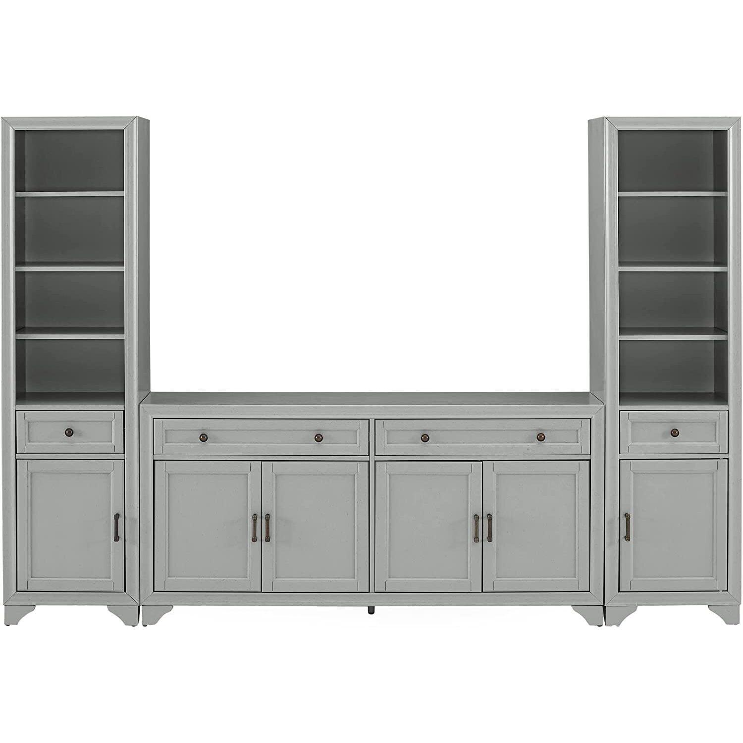 3pc Tara Sideboard and Bookcase Set Distressed Gray - Crosley
