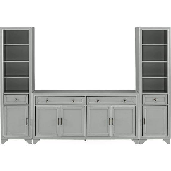 3pc Tara Sideboard and Bookcase Set Distressed Gray - Crosley