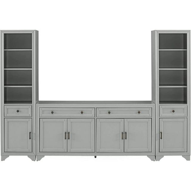 3pc Tara Sideboard and Bookcase Set Distressed Gray - Crosley