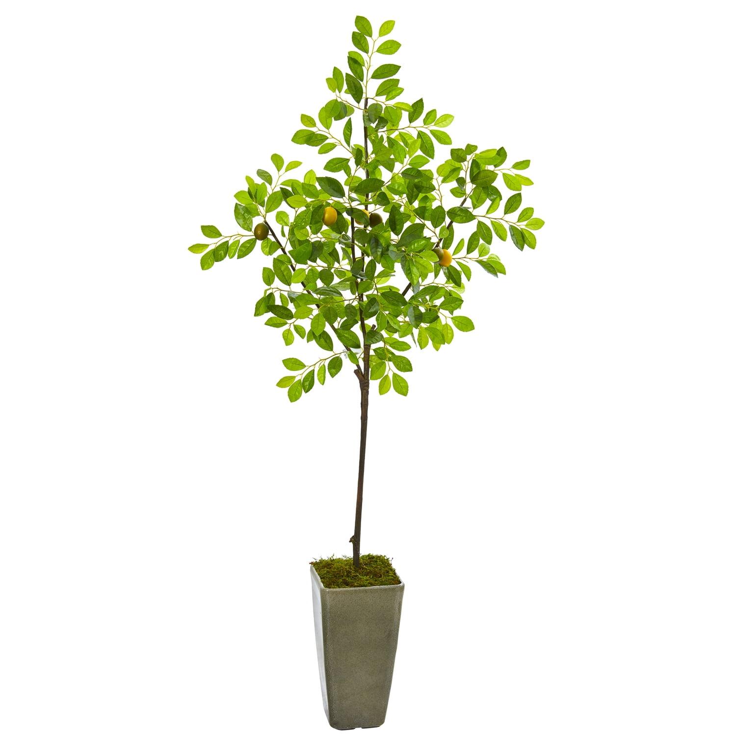Nearly Natural 6ft. Lemon Artificial Tree in Olive Green Planter