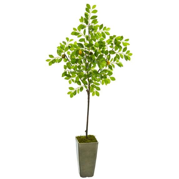 Nearly Natural 6ft. Lemon Artificial Tree in Olive Green Planter