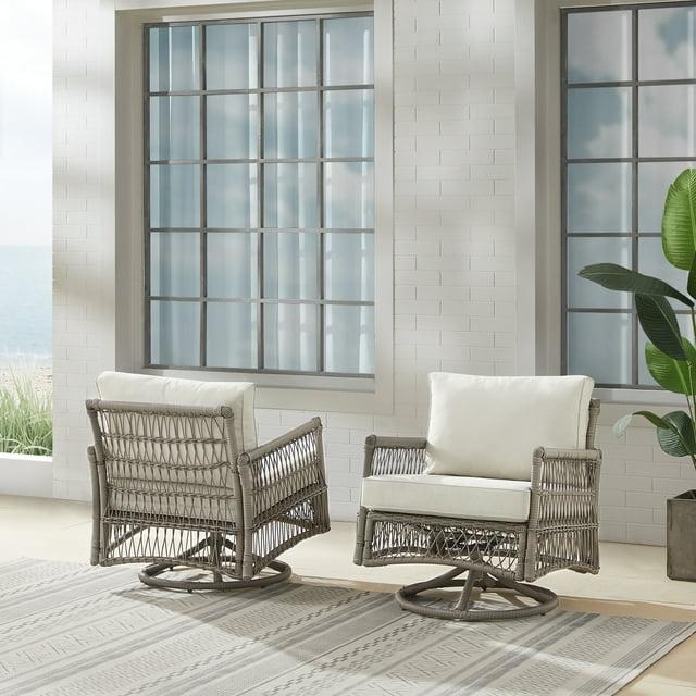 2pk Thatcher Outdoor Steel Swivel Rocking Chairs: Resin Wicker, Weather-Resistant - Crosley