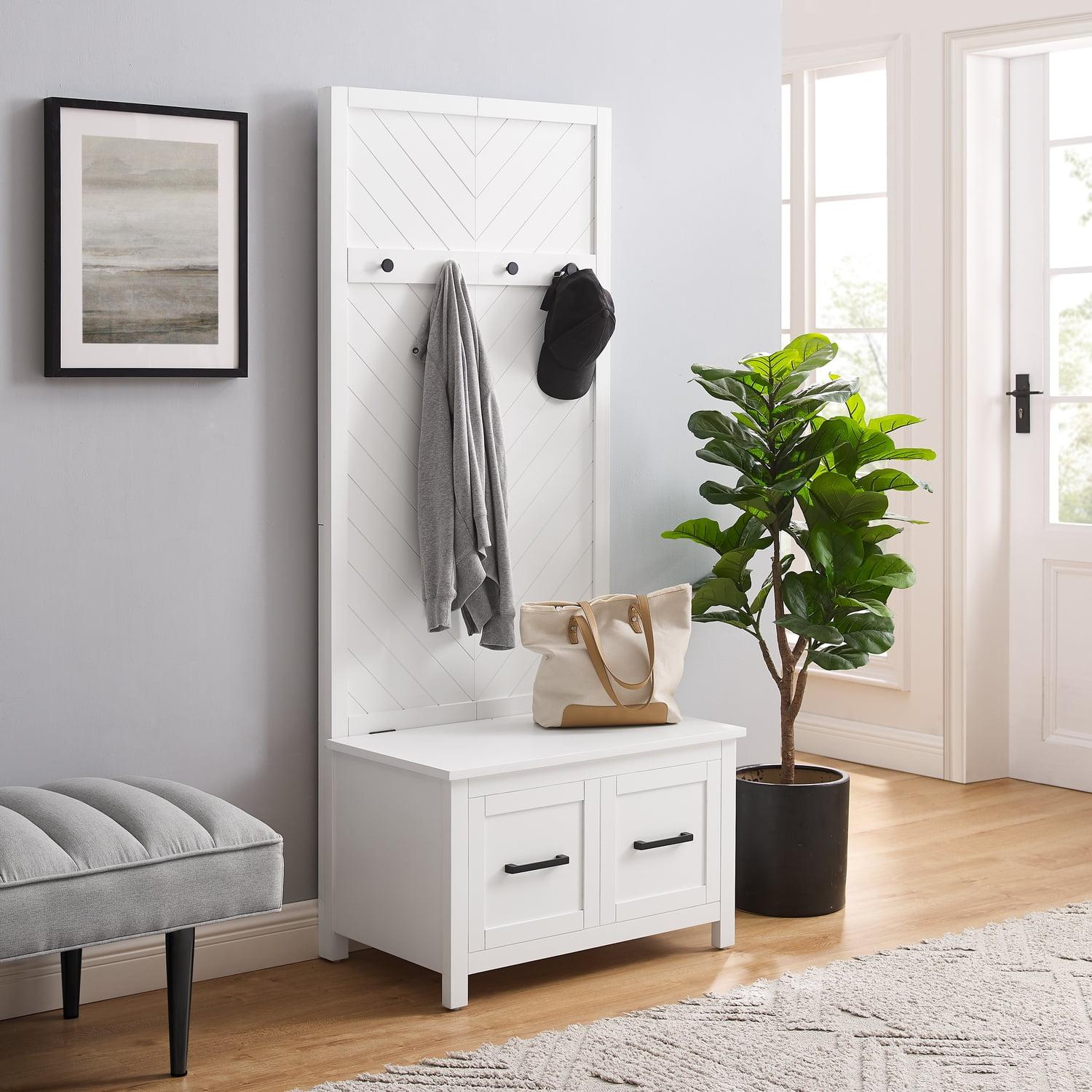 Kayce Hall Tree White - Crosley: Mudroom Storage Solution, Entryway Organizer with 4 Hooks, Veneer Finish