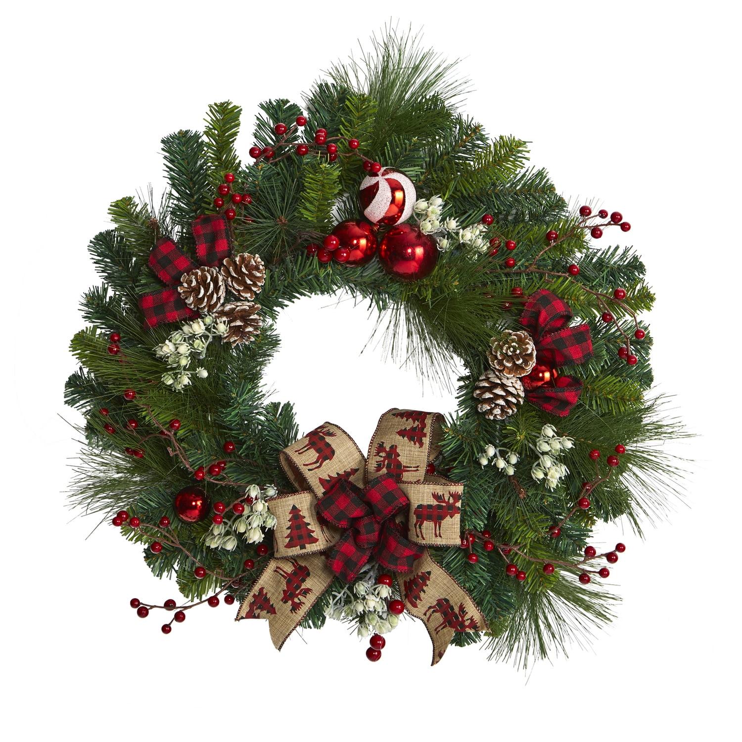 Winterberry Pine 18" Artificial Christmas Wreath with Red and White Accents