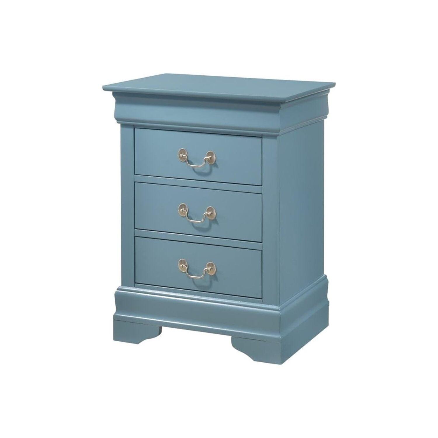 Passion Furniture Louis Philippe 3-Drawer Teal Nightstand (29 in. H x 21 in. W x 16 in. D)