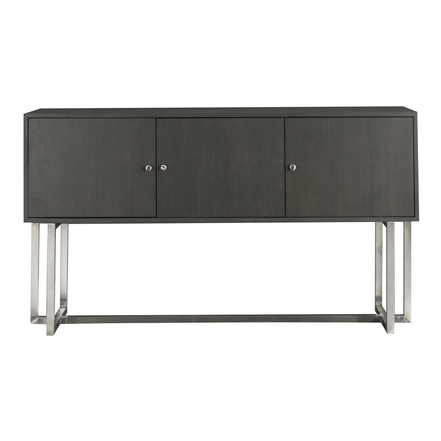 Armen Living Prague Modern Stainless Steel Storage Console Table in Gray