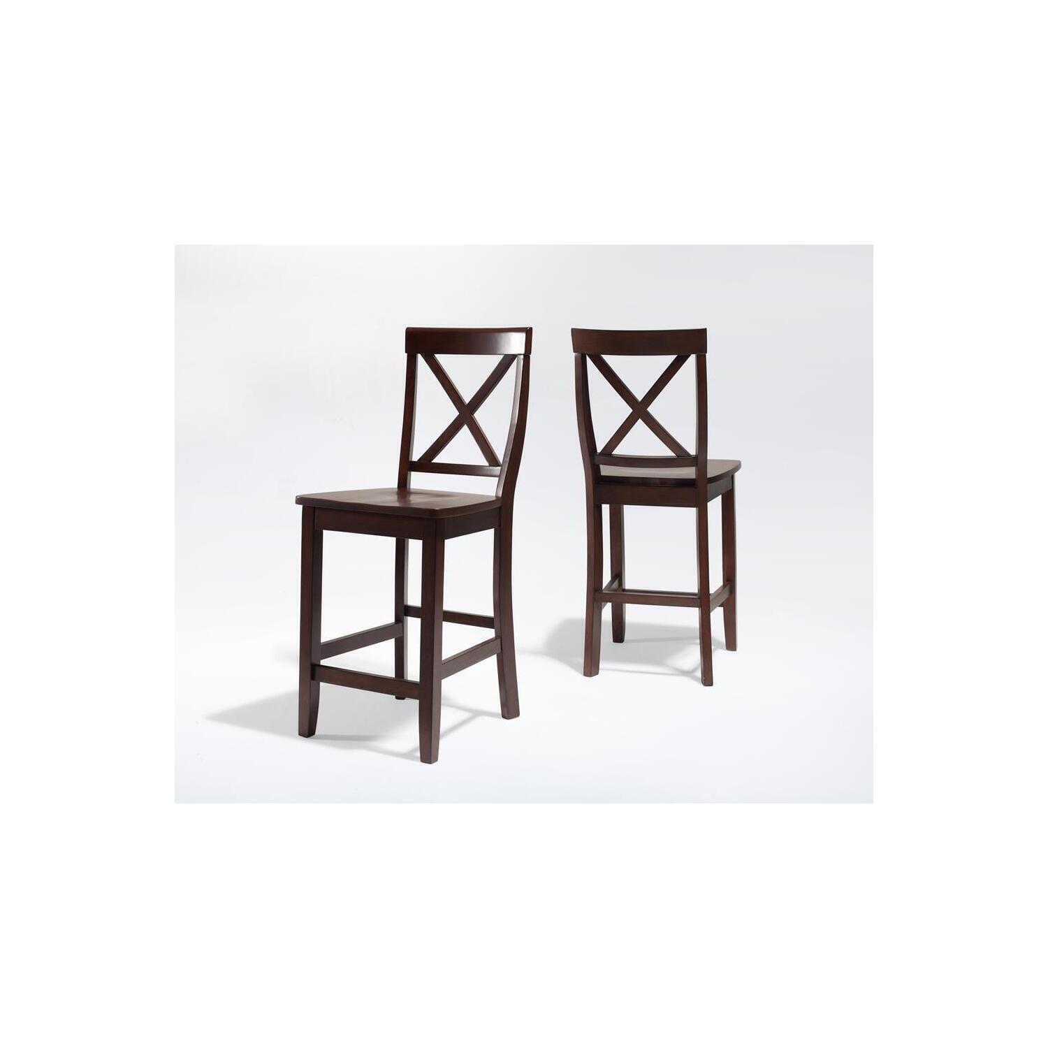Crosley 24" 2pc X-Back Counter Height Barstools Mahogany: Hardwood Frame, Spot Clean, Traditional Style