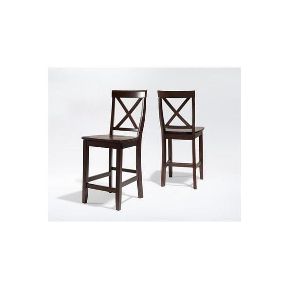 Crosley 24" 2pc X-Back Counter Height Barstools Mahogany: Hardwood Frame, Spot Clean, Traditional Style