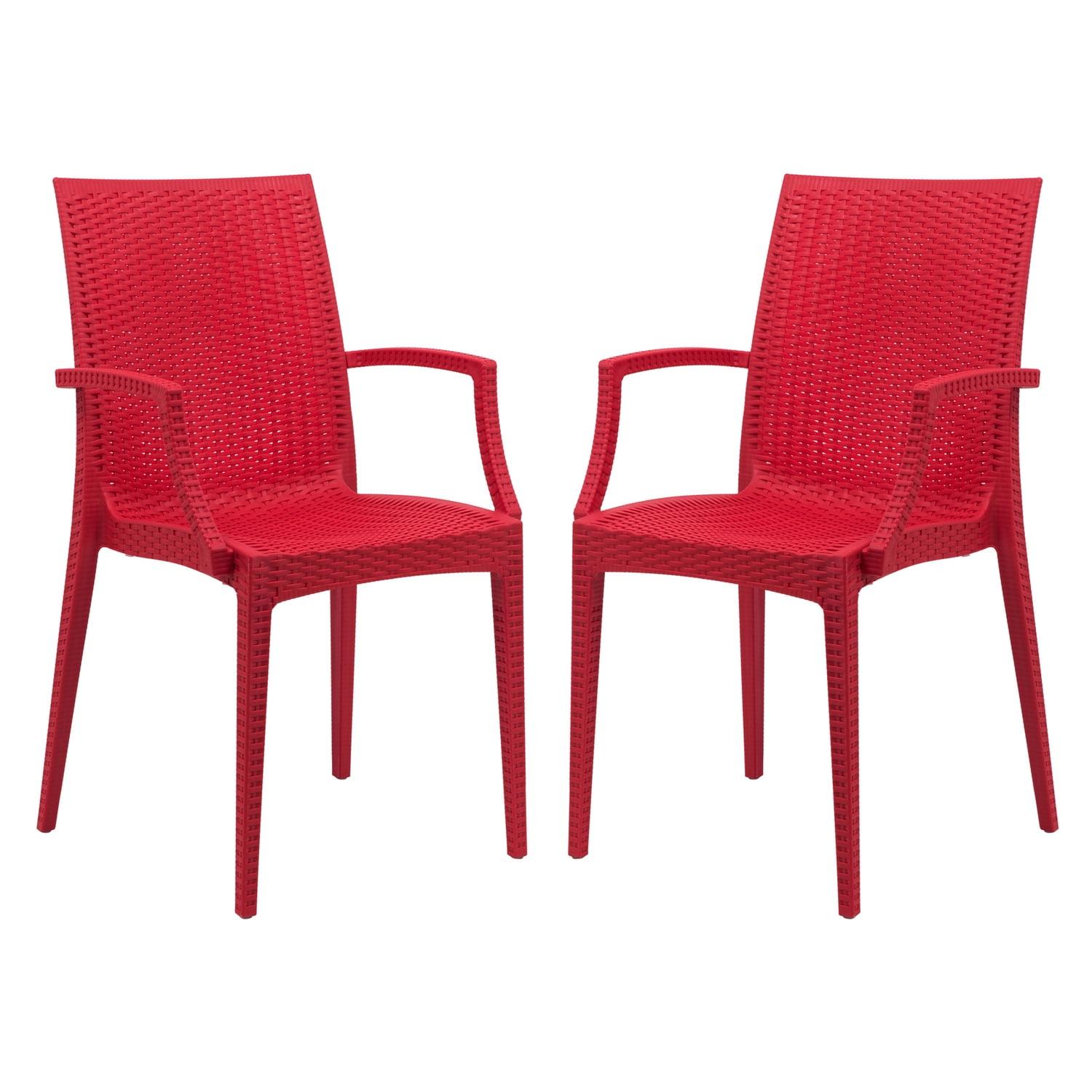 Modernist Red Weave Indoor/Outdoor Dining Chair Set of 2