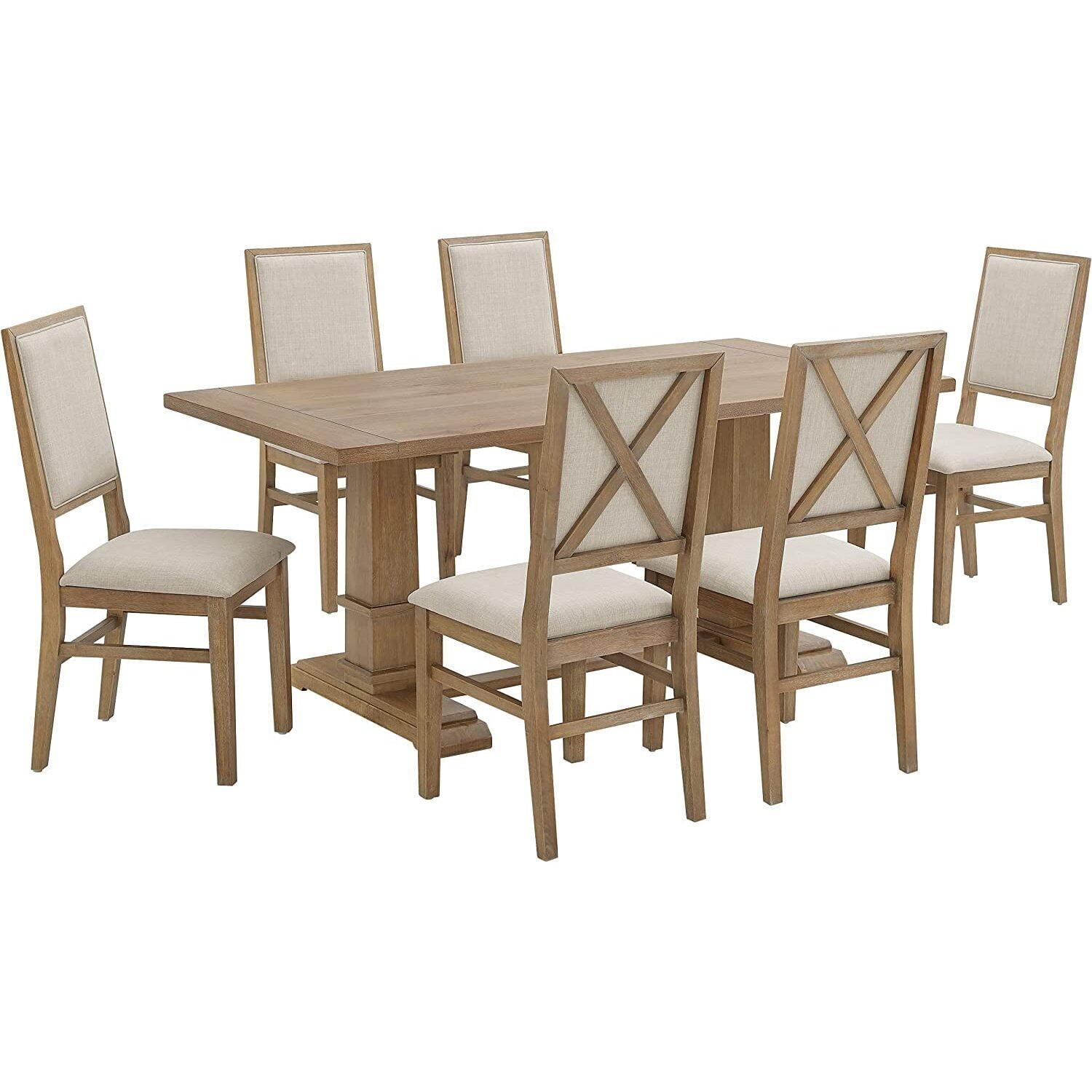 7pc Joanna Dining Set with 6 Upholstered Back Chairs Rustic Brown - Crosley