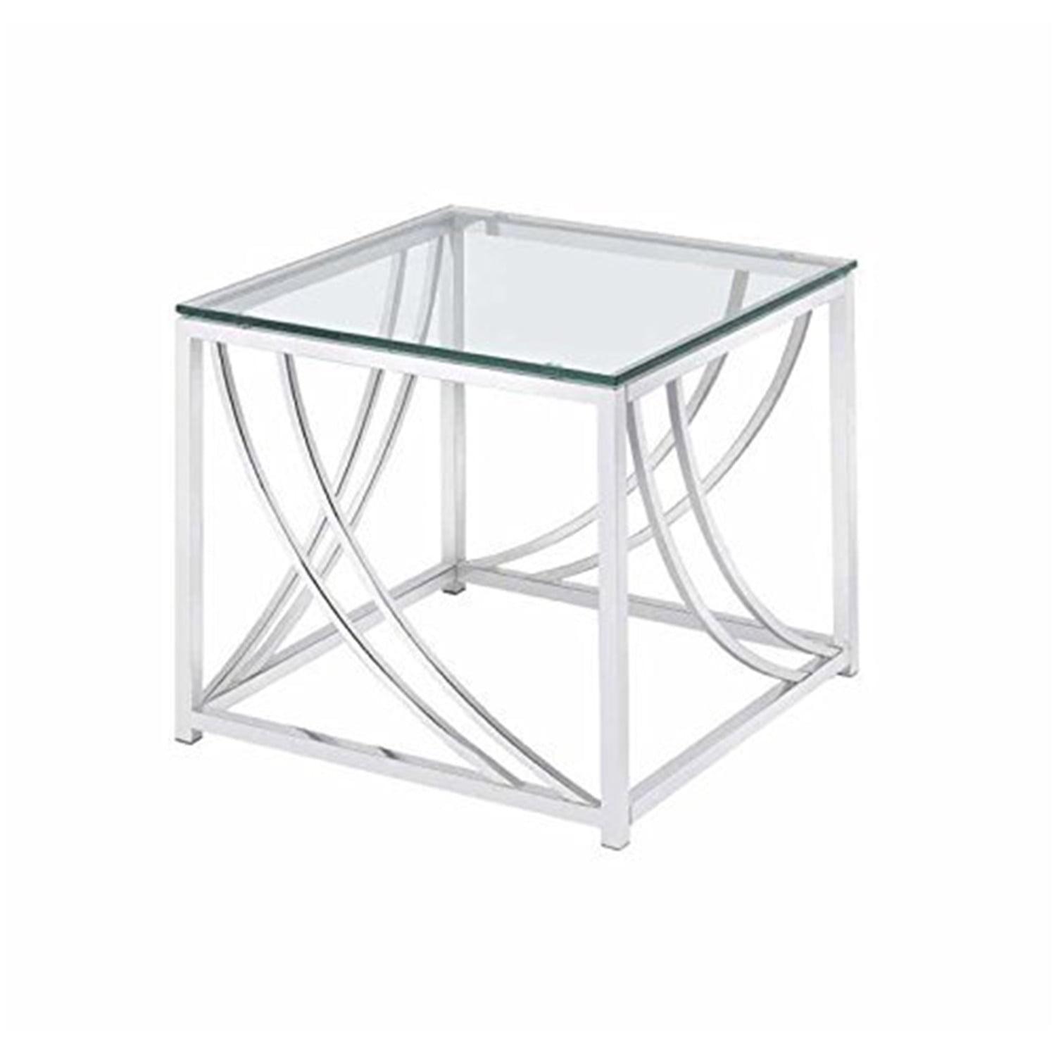 Square Glass Top End Table with Chrome Swoop Accents