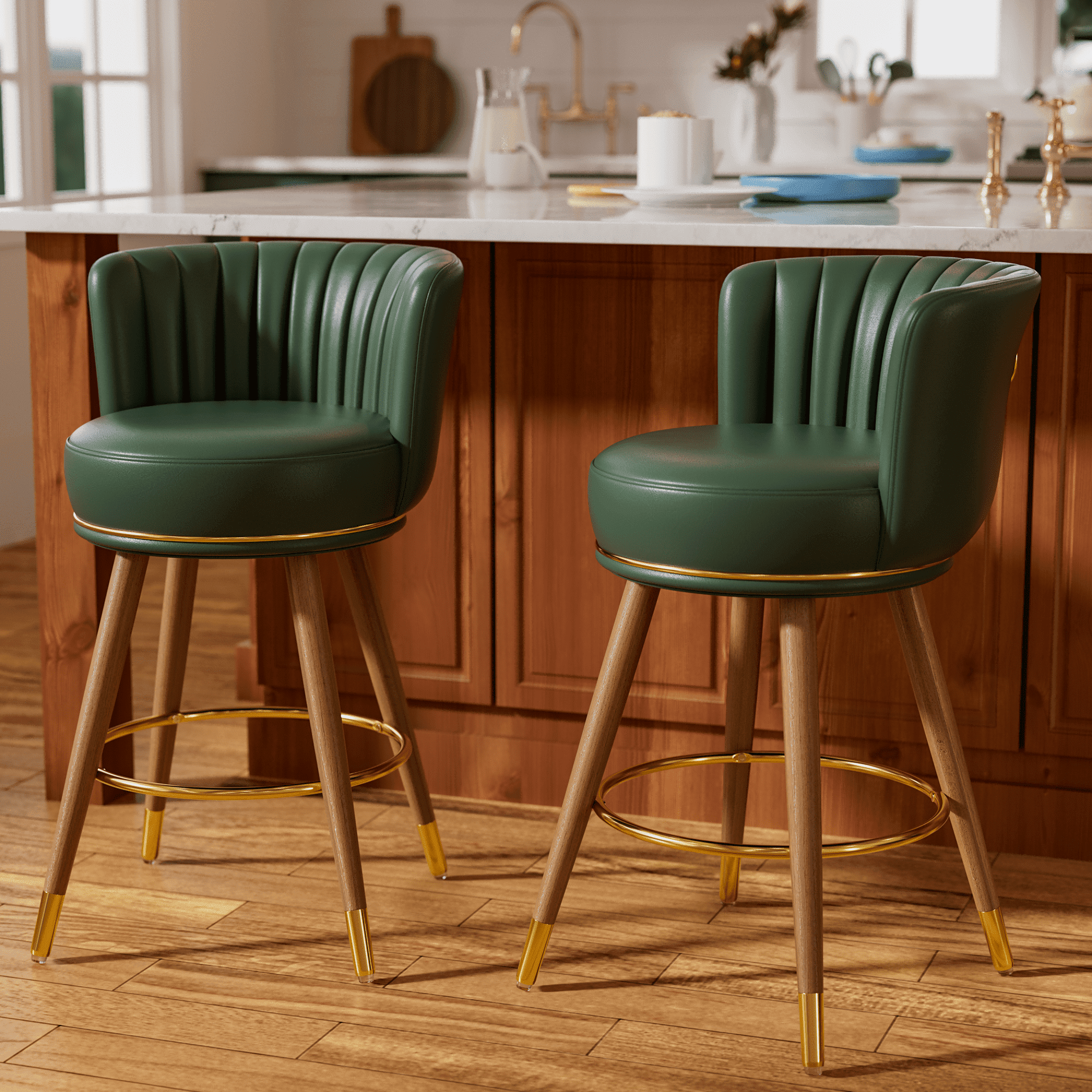 Everly Quinn Anneli Swivel 24'' Swivel Counter Height Bar Stools Counter Stools for Kitchen Island