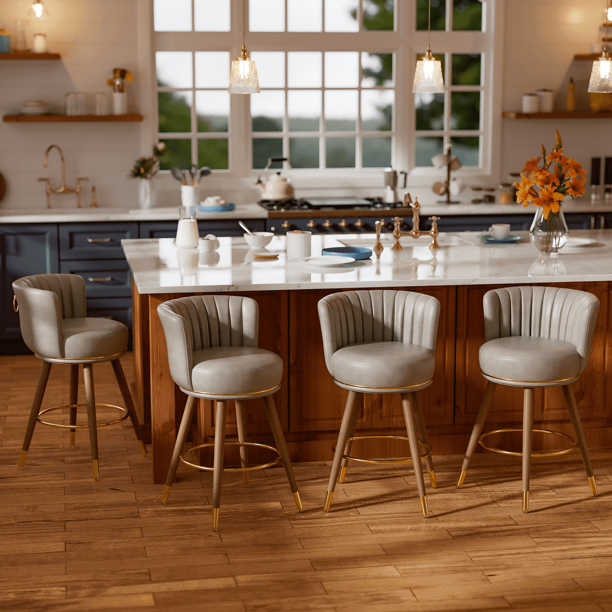 Everly Quinn Anneli Swivel 24'' Swivel Counter Height Bar Stools Counter Stools for Kitchen Island