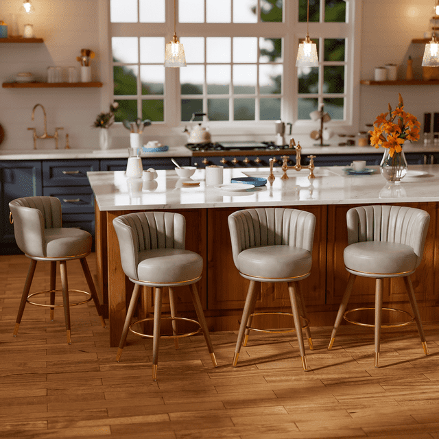 Everly Quinn Anneli Swivel 24'' Swivel Counter Height Bar Stools Counter Stools for Kitchen Island