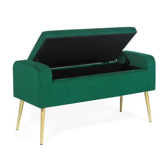 Homebeez Modern Storage Ottoman Bench Footrest Stool Button-Tufted with Gold Metal Legs, Green