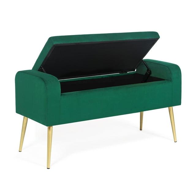 Homebeez Modern Storage Ottoman Bench Footrest Stool Button-Tufted with Gold Metal Legs, Green