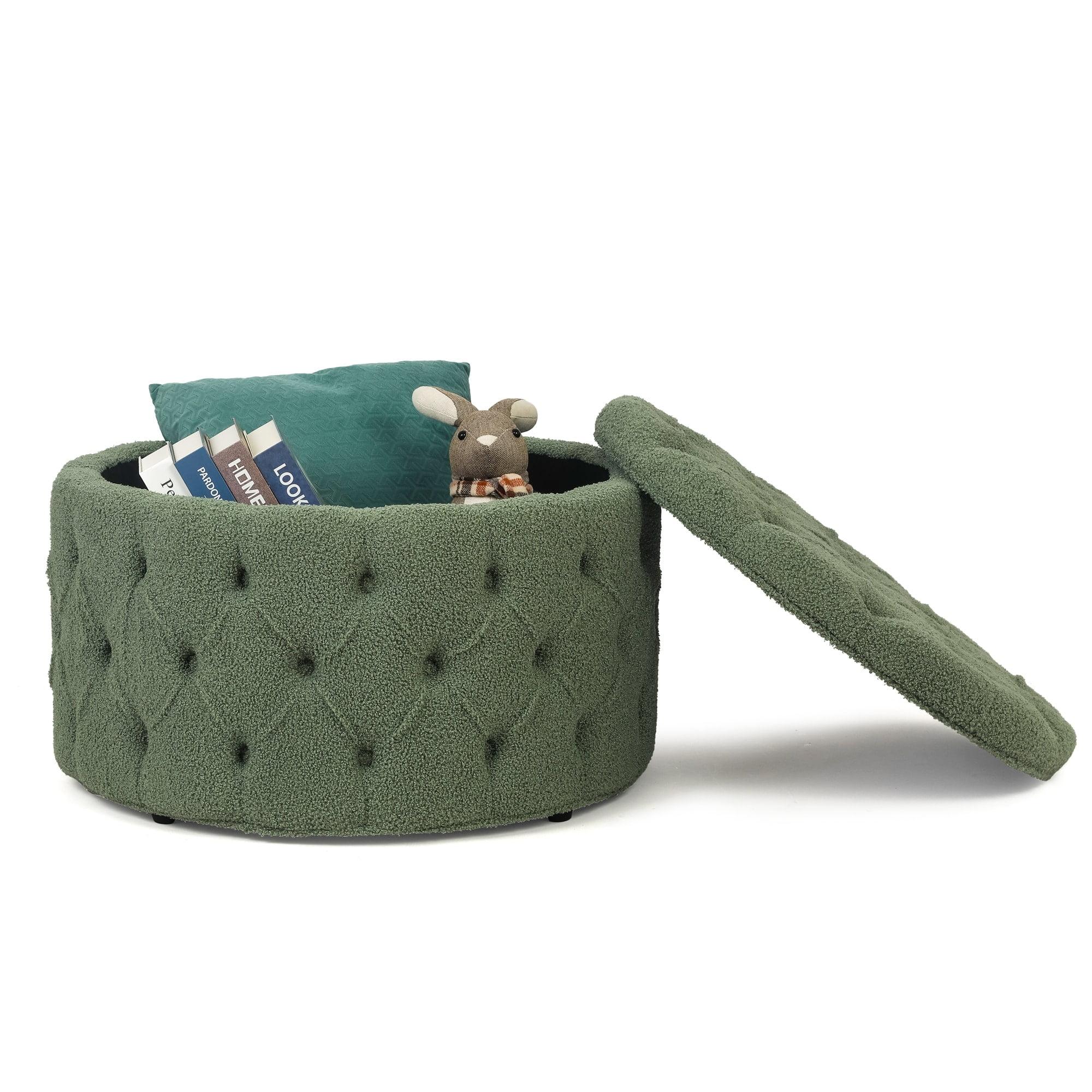 Homebeez Round Storage Ottoman Button Tufted Footrest Stool Coffee Table Children Sofa Stool