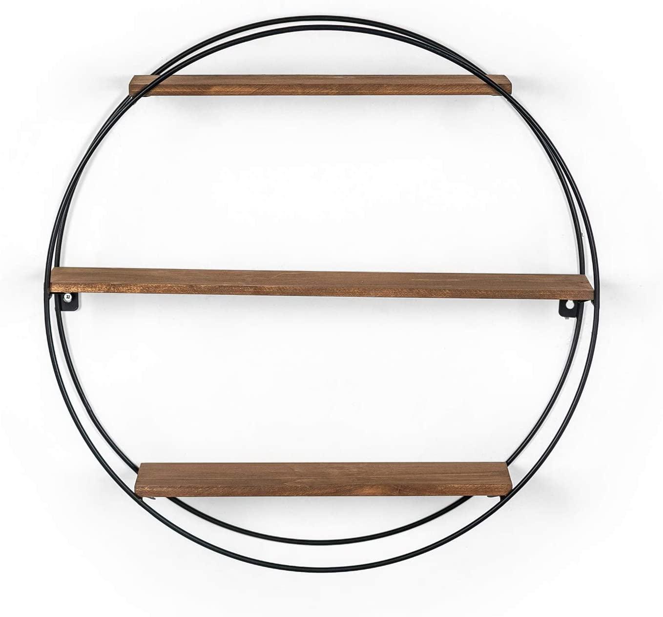 Homebeez Round Wood Floating Shelves for Wall Home/Living Room/Bedroom/Bathroom/Kitchen/Office Decor| Light Brown
