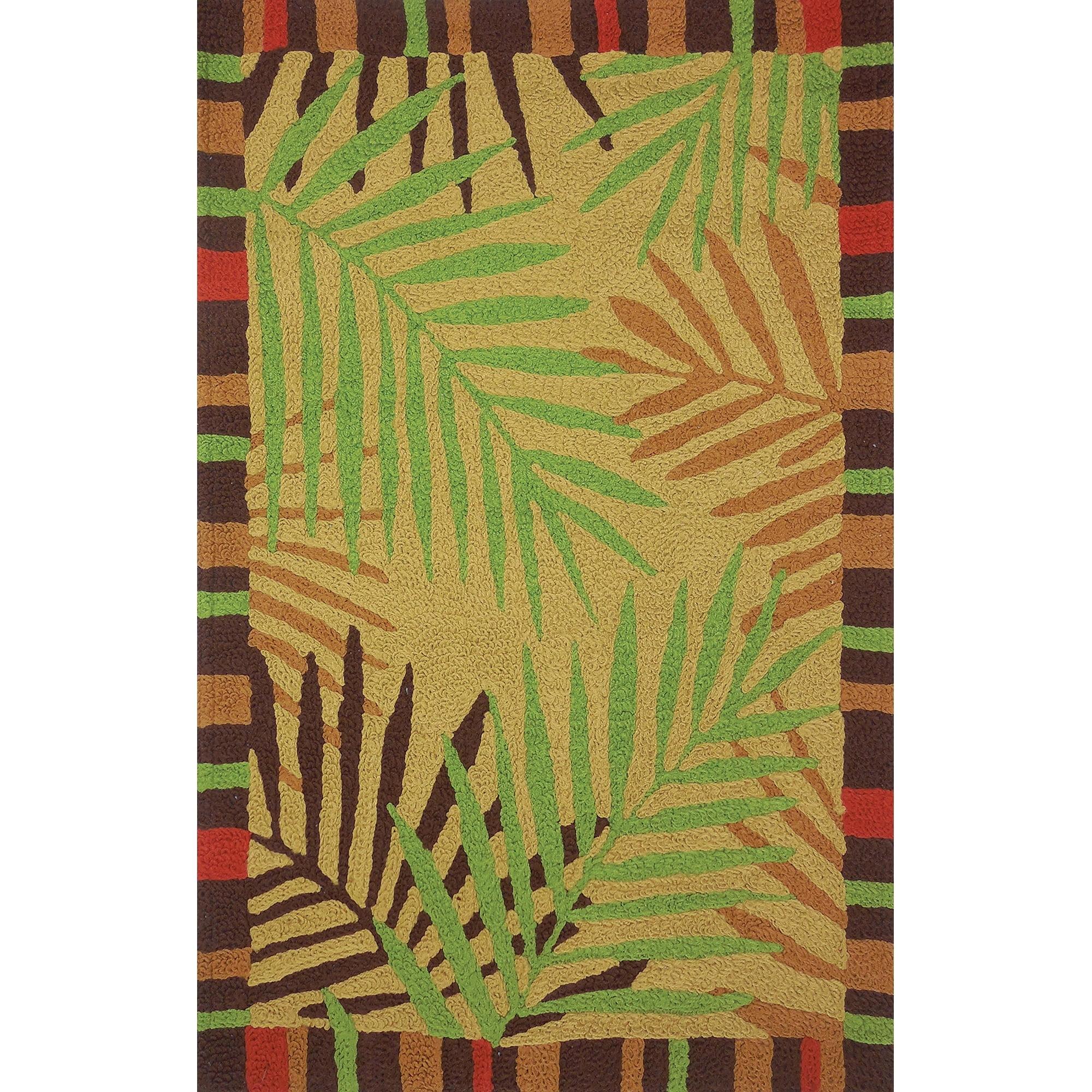 Homefires Rugs 4.8' x 6.5' Tropical Leaves Green and Brown Rectangular Outdoor Area Throw Rug