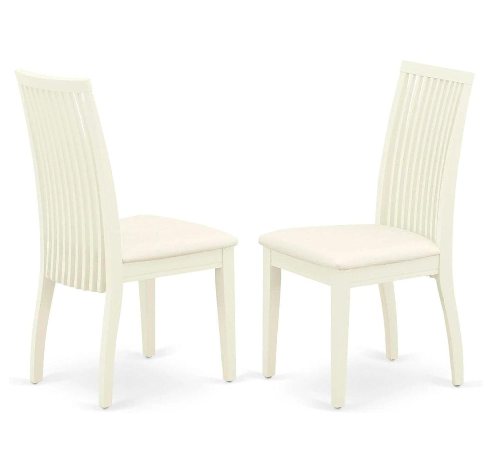 Linen White Upholstered Wood Slat Back Dining Chairs - Set of 2