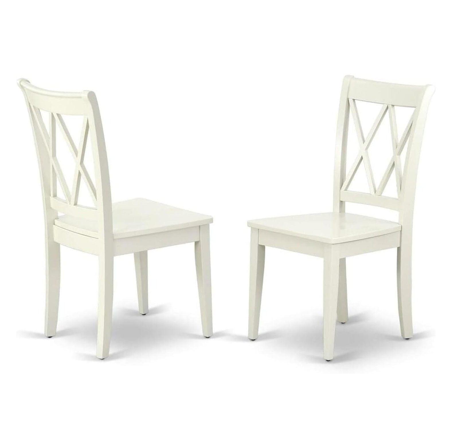 Linen White Solid Wood Cross-Back Dining Chairs, Set of 2