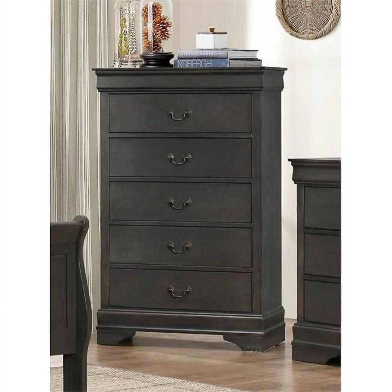 Stained Grey Traditional 6-Drawer Dresser with Antique Brass Handles